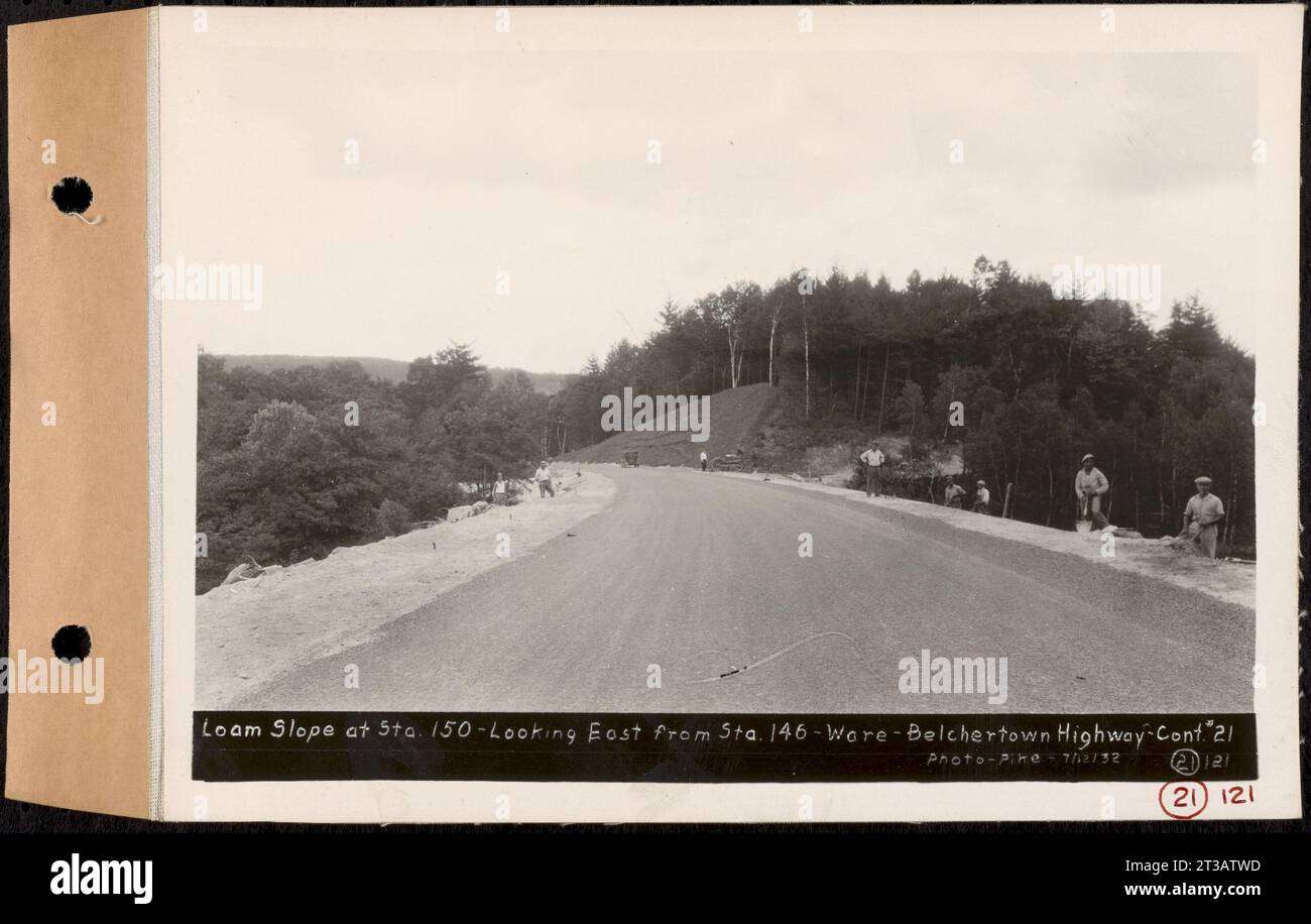 Contratto n. 21, parte della Ware-Belchertown Highway, Ware and Belchertown, pendio del terriccio a sta.150, guardando ad est da sta. 146, Ware-Belchertown Highway, Ware and Belchertown, Mass., Ju. 12, 1932 Foto Stock