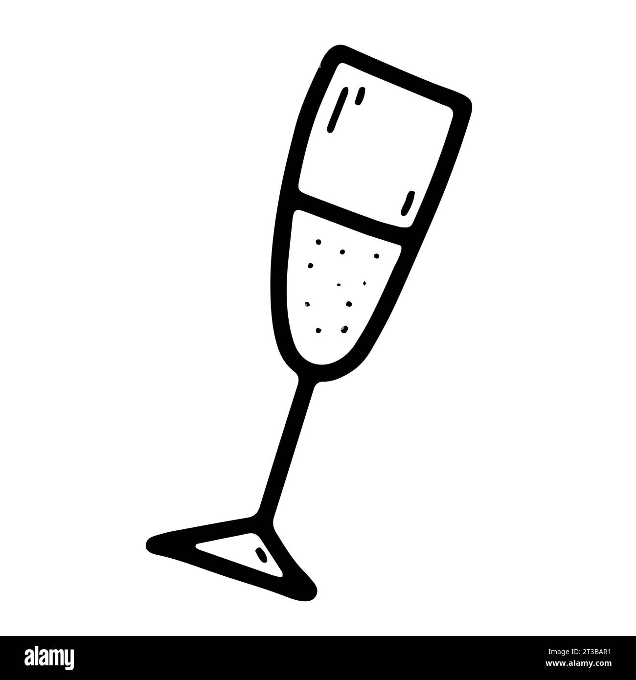 Doodle Vector Glass per prosecco, champagne. Bevanda celebrativa isolata su sfondo bianco. Wineglass per la decorazione festiva, Capodanno, Natale Illustrazione Vettoriale