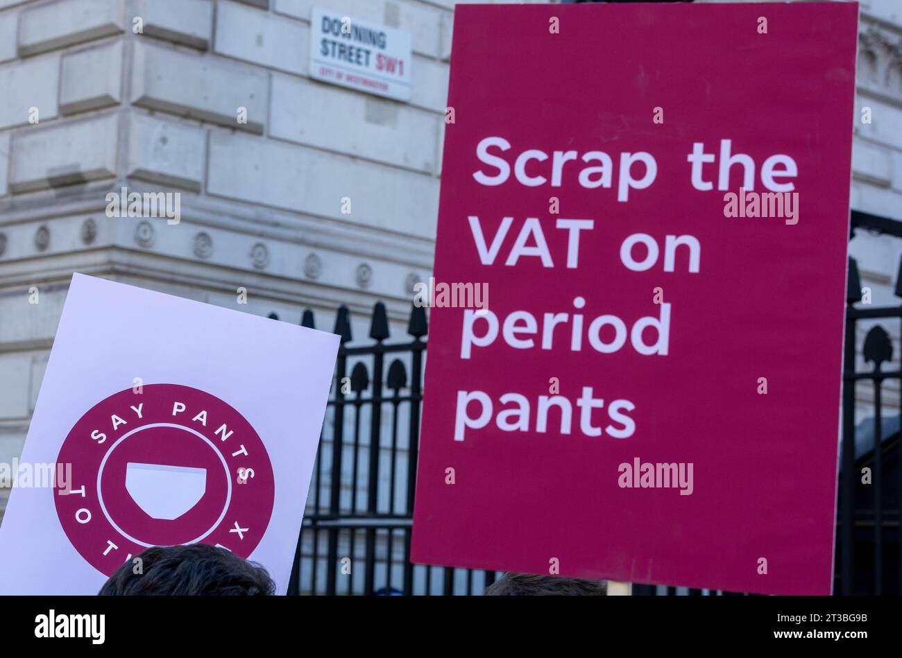 Londra, Regno Unito. 24 ottobre 2023. Una protesta contro l'IVA su Pants periodo si è tenuta fuori Downing Street Londra Regno Unito. Crediti: Ian Davidson/Alamy Live News Foto Stock