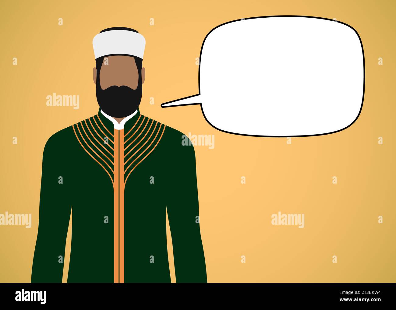 Leader religioso musulmano con bolla di discorso vuota, illustrazione vettoriale. Illustrazione Vettoriale