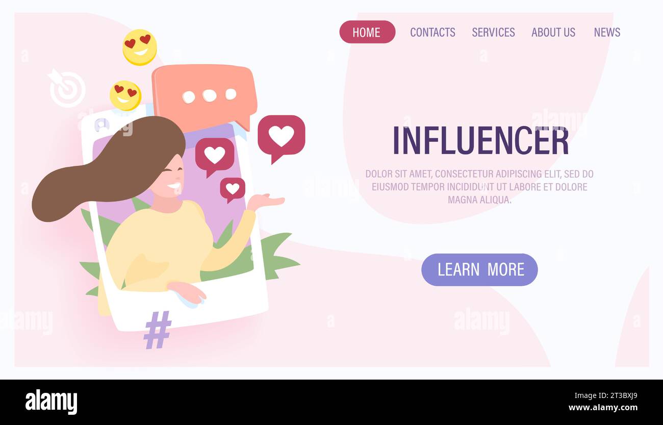 Concetto di influencer sui social media, illustrazione vettoriale Illustrazione Vettoriale