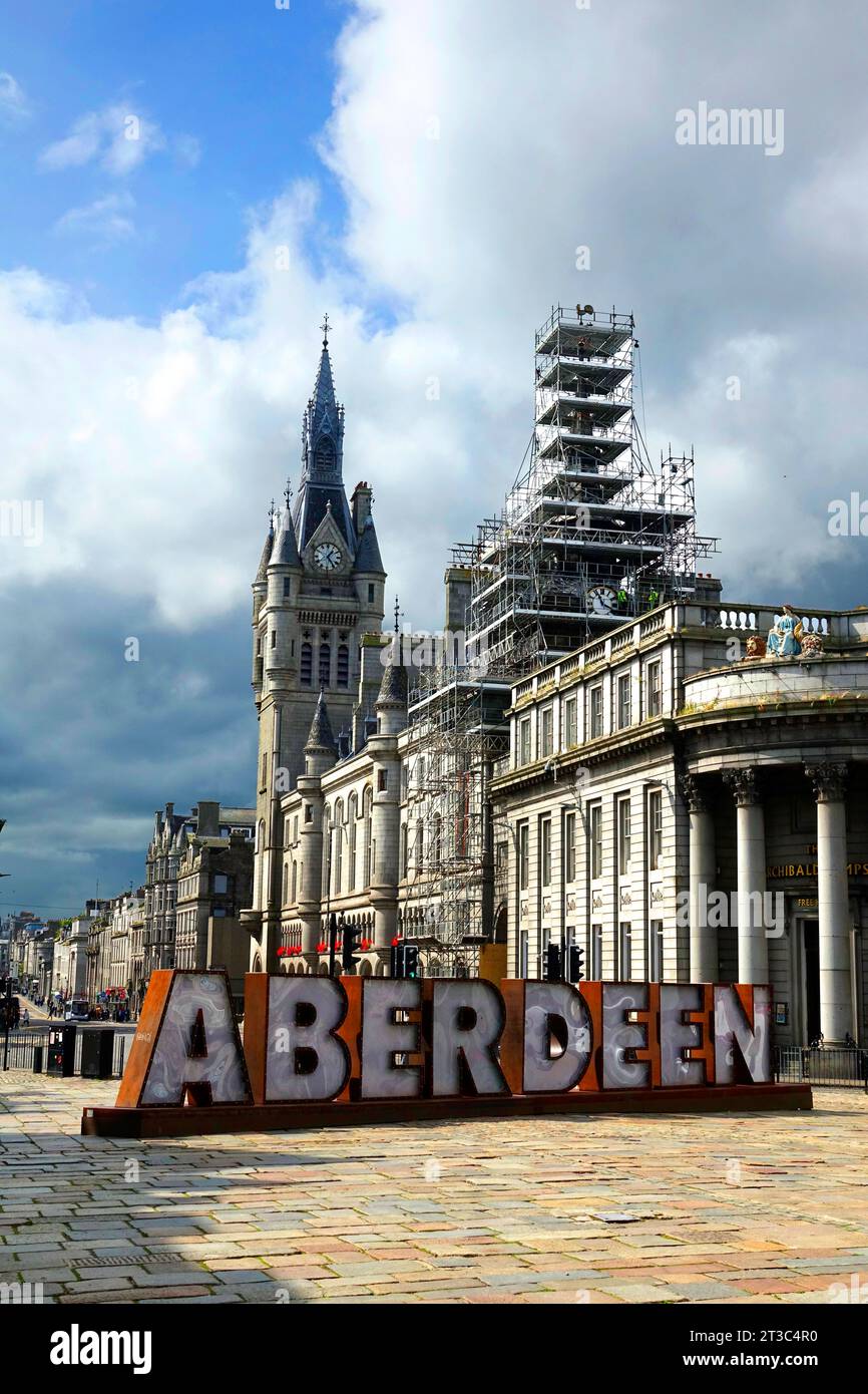 Insegna di Aberdeen in Marischal Square Castlegate ad Aberdeen Scozia Isole britanniche Regno Unito Foto Stock
