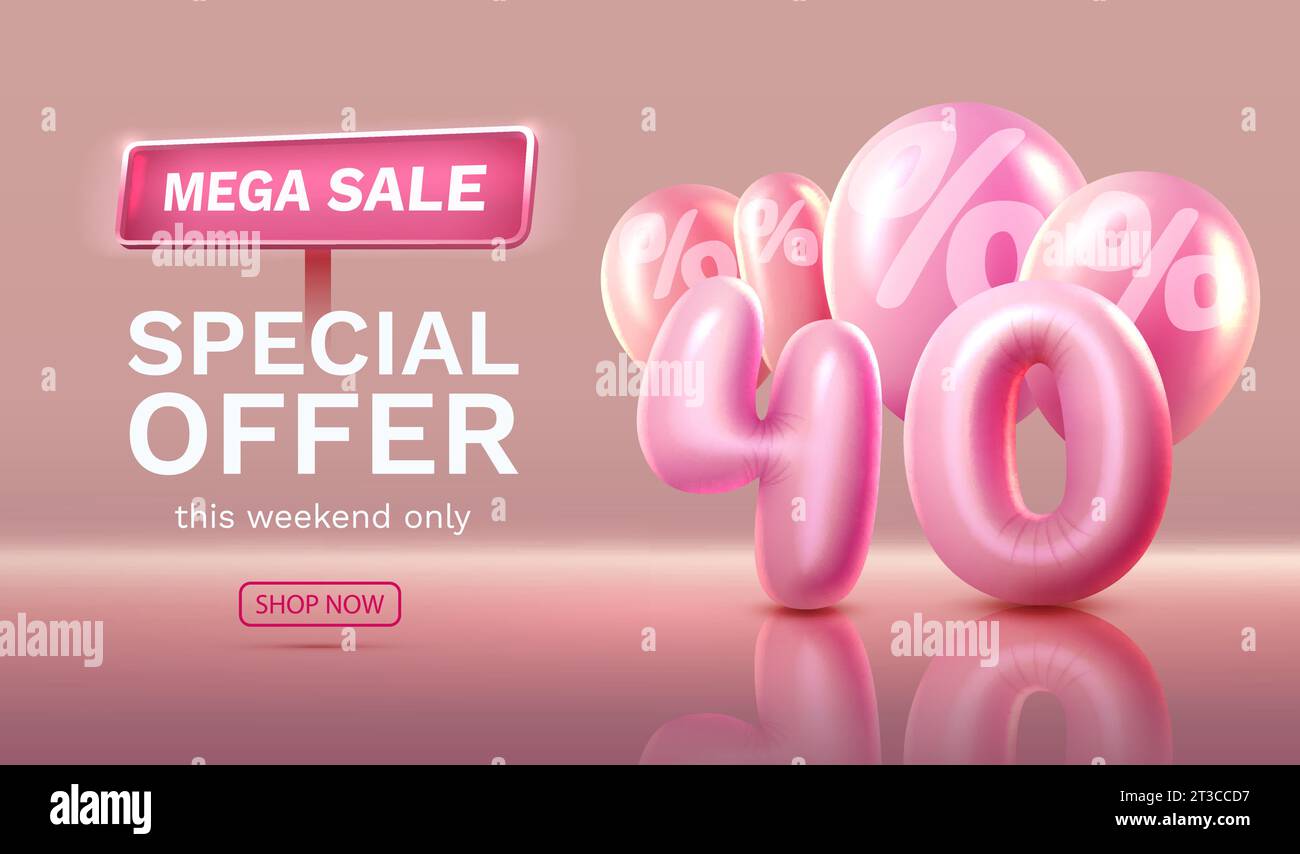 Mega sale, offerta speciale, banner sconto 40. Promozione cartello. Vettore Illustrazione Vettoriale