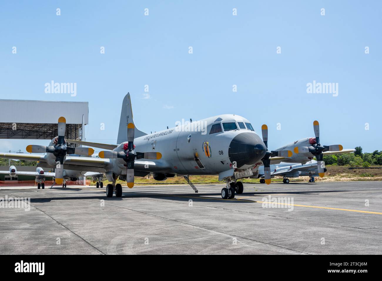 Salvador, Bahia, Brasile - 11 novembre 2014: P-3AM Orion Aircraft della forza aerea brasiliana parcheggiata alla mostra Open Gates di aeronautica in t Foto Stock