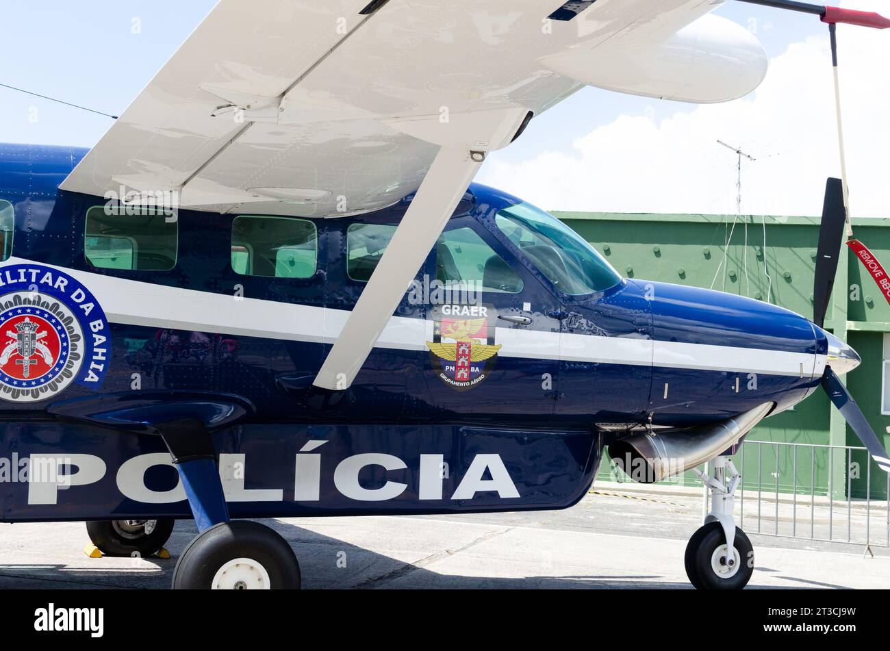 Salvador, Bahia, Brasile - 11 novembre 2014: L'aereo livellatore PR-IPM della polizia militare di Bahia si è fermato alla base militare dell'aeronautica militare brasiliana nella città di Foto Stock