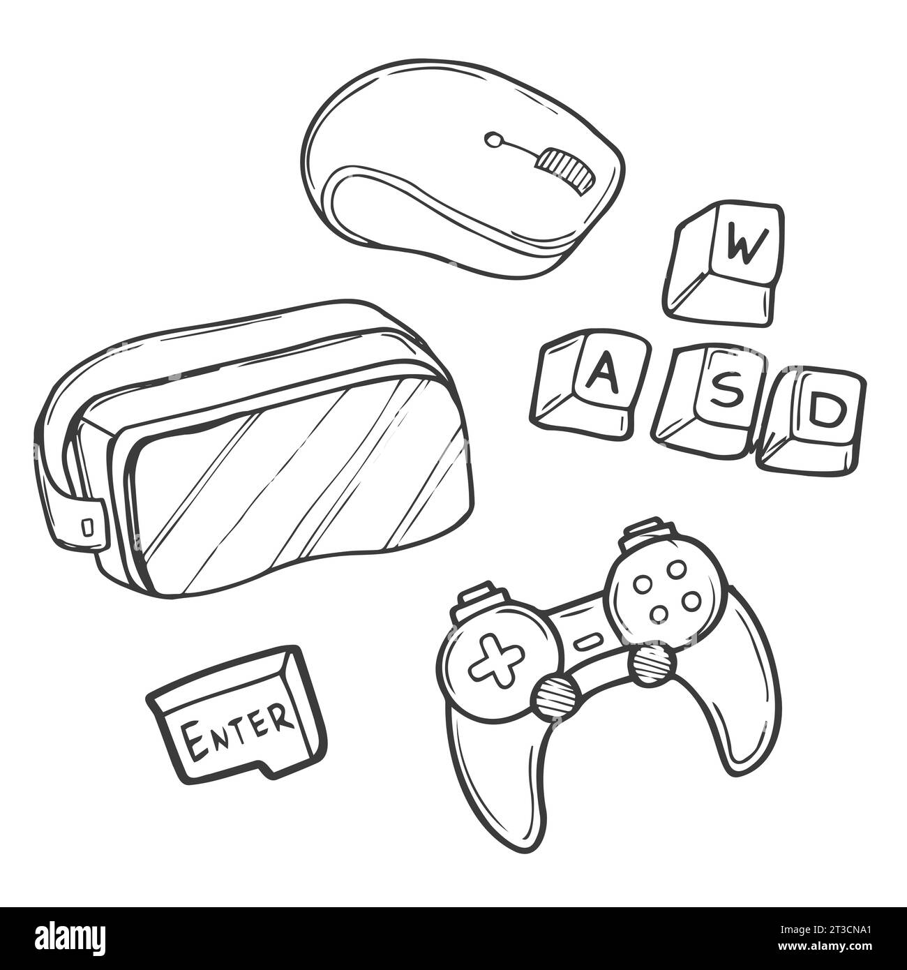 Set di giochi e giochi Icon Doodles. Disegnato a mano. Illustrazione Vettoriale