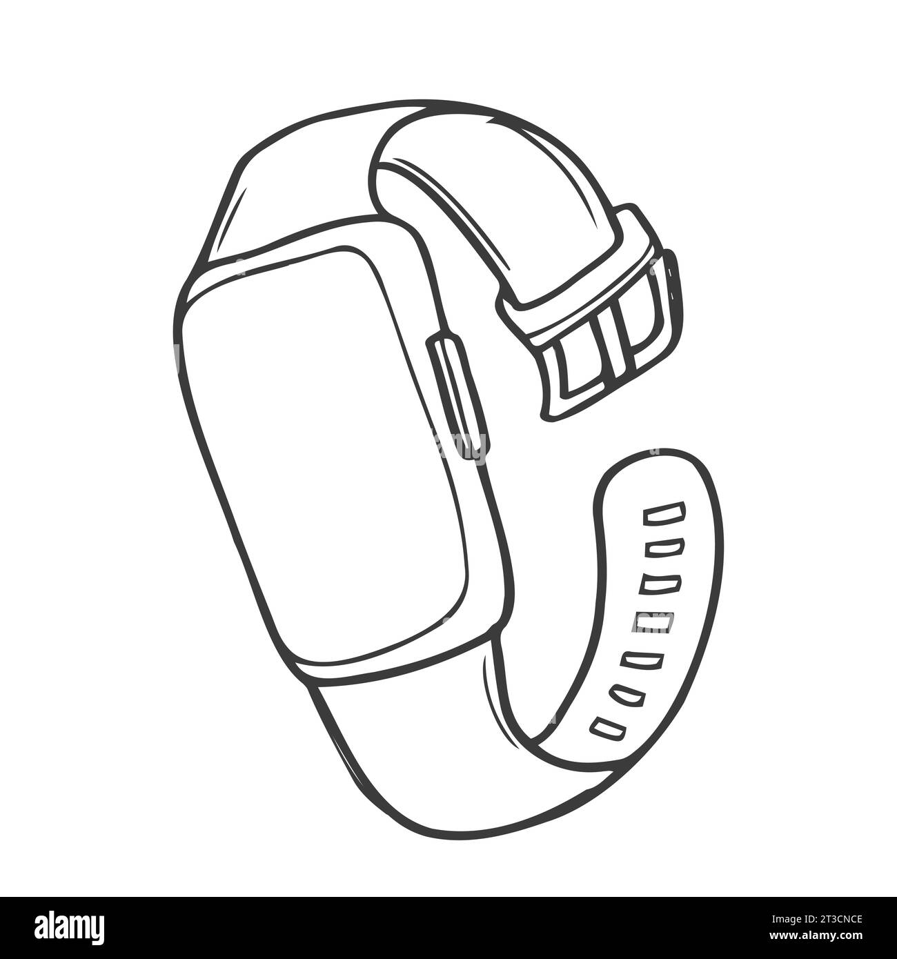 Illustrazione vettoriale dell'icona Smart Watch line. Braccialetto da polso indossabile disegnato a mano con cinturino da polso e tracciatore per monitorare la qualità del sonno e. Illustrazione Vettoriale