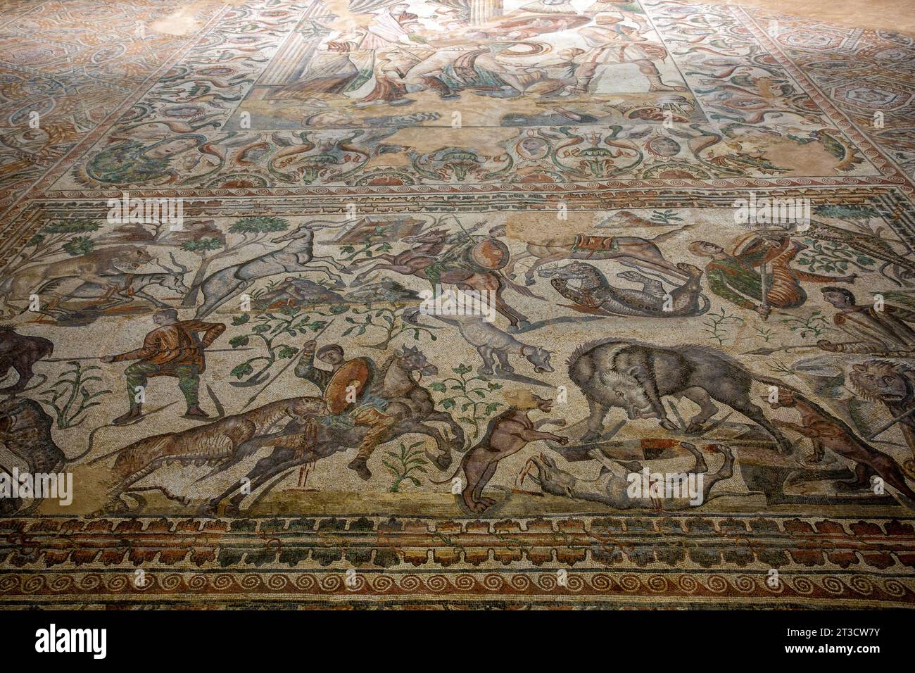 Mosaici romani a Villa Romana la Olmeda vicino a Saldana, Spagna nord-occidentale Foto Stock