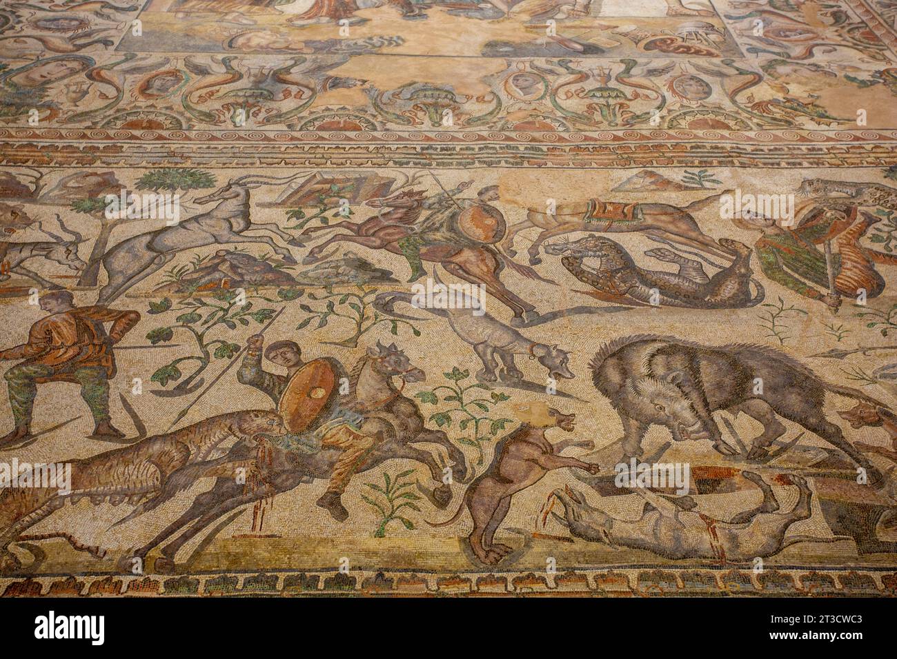 Mosaici romani a Villa Romana la Olmeda vicino a Saldana, Spagna nord-occidentale Foto Stock