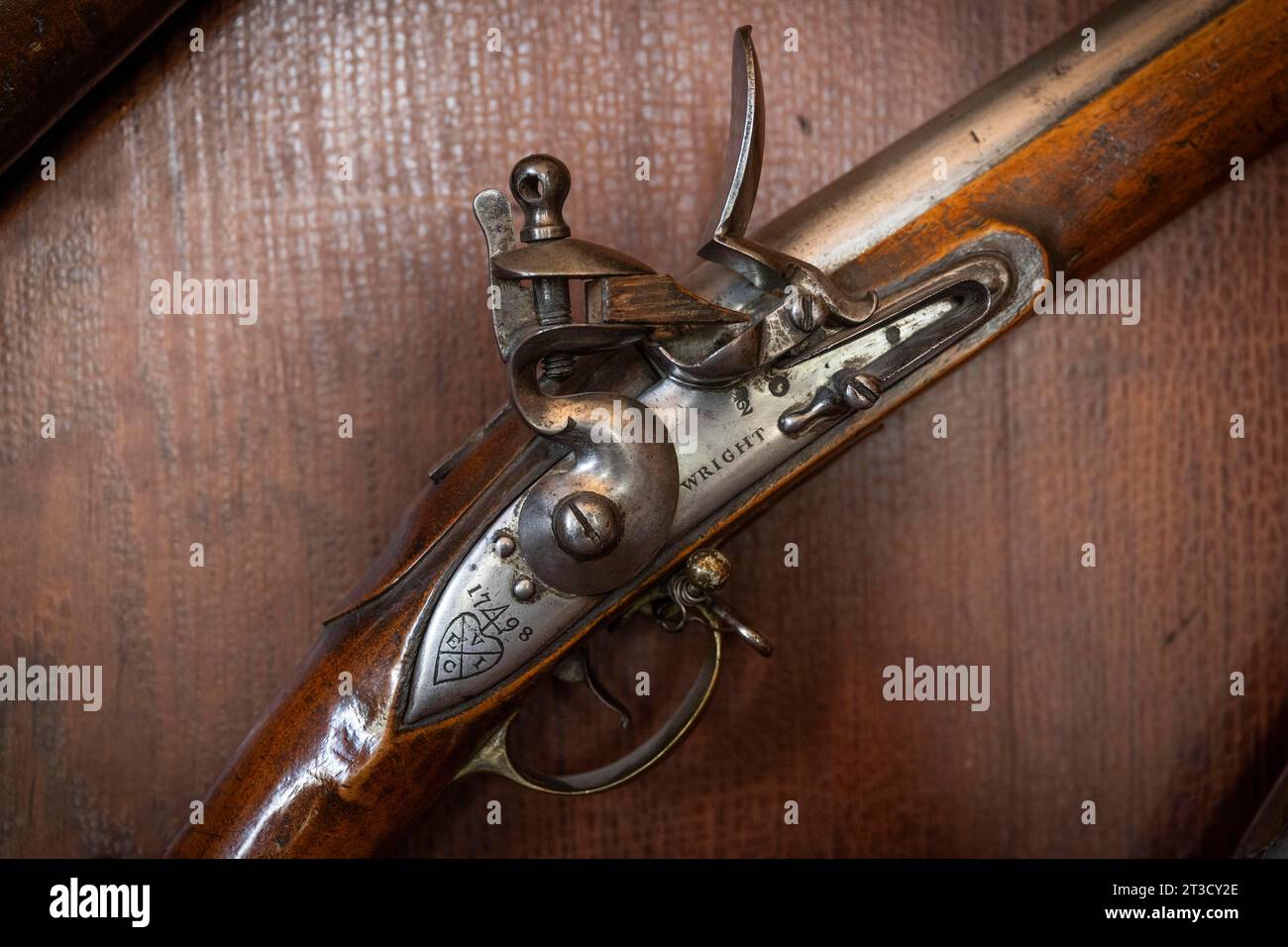 Grilletto, vecchio fucile del 1798, Blair Castle, Blair Atholl, Perth e Kinross, Scozia, gran Bretagna Foto Stock