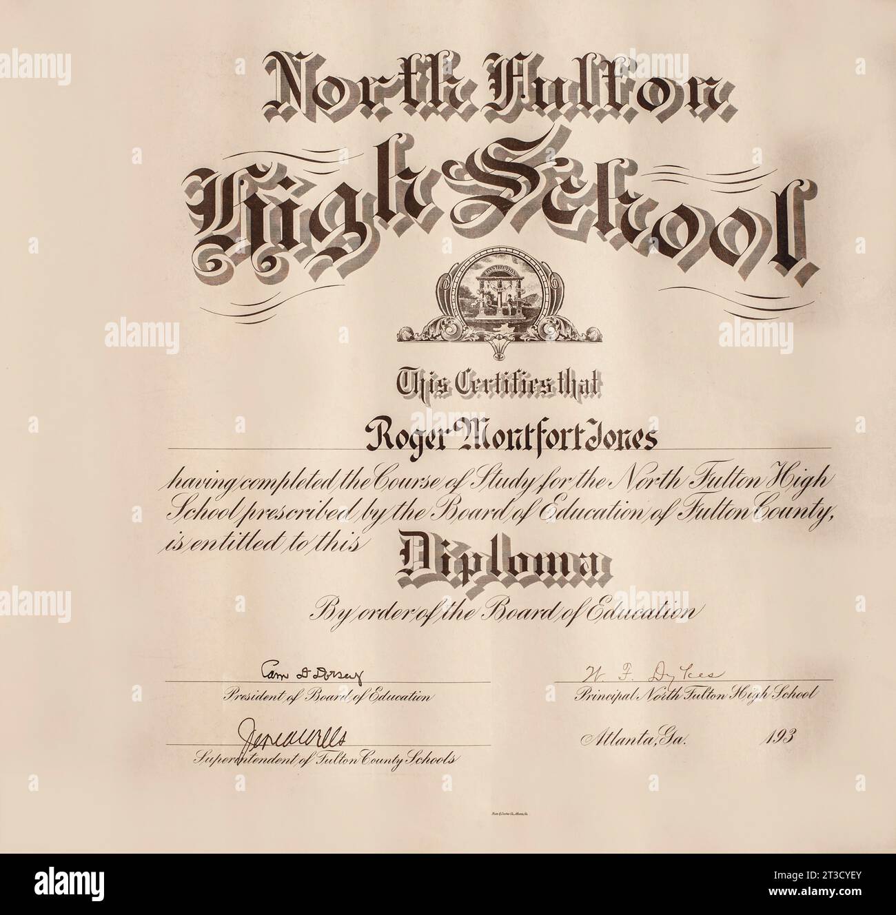 North Fulton High School Diploma, Fulton, Georgia, USA, anni '1930 Foto Stock