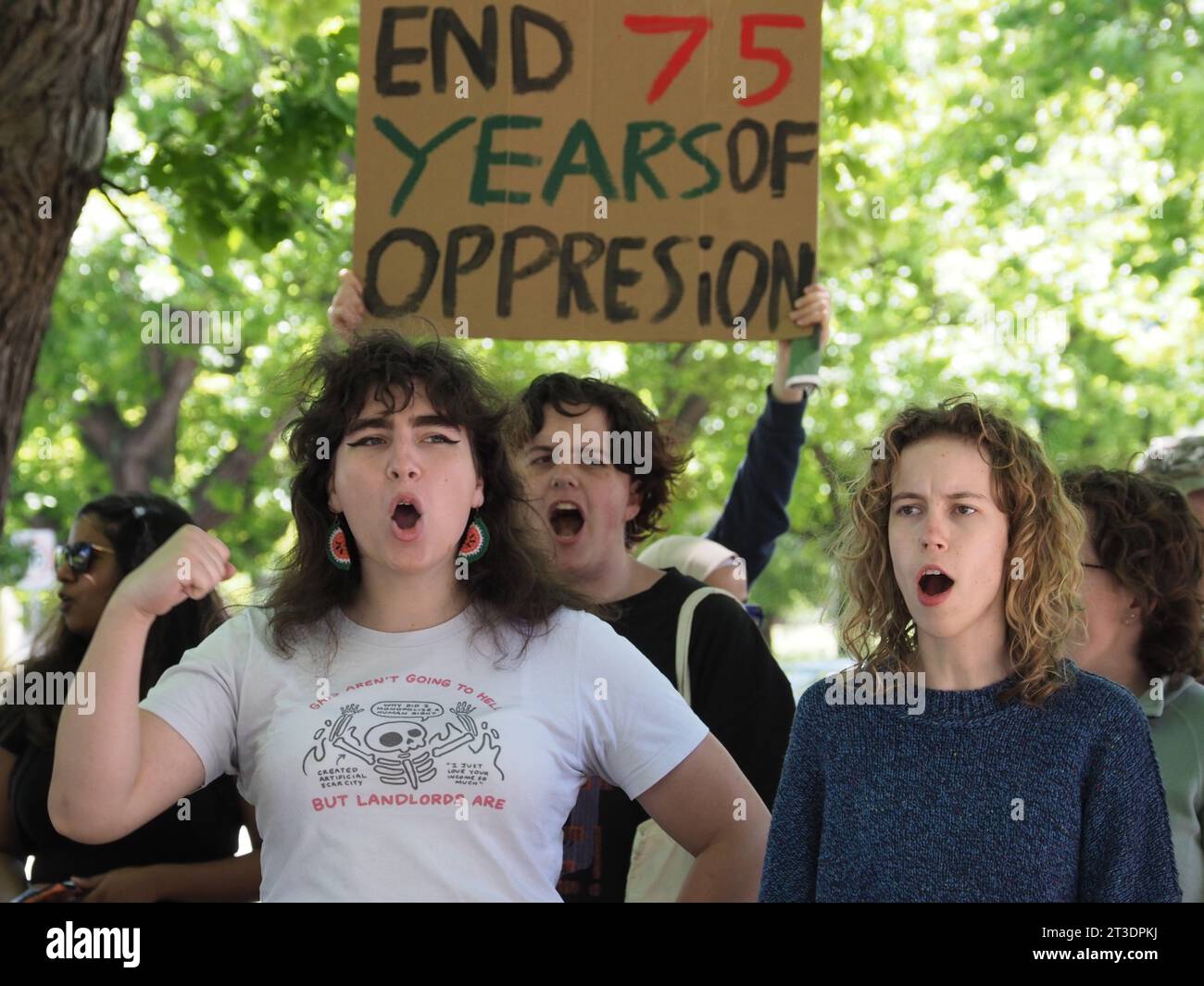 Australia, 25 ottobre 2023, circa 100 persone si sono riunite per protestare contro l'ambasciatore israeliano, Amir Maimon, al National Press Club of Australia - 25 ottobre 2023 Foto Stock