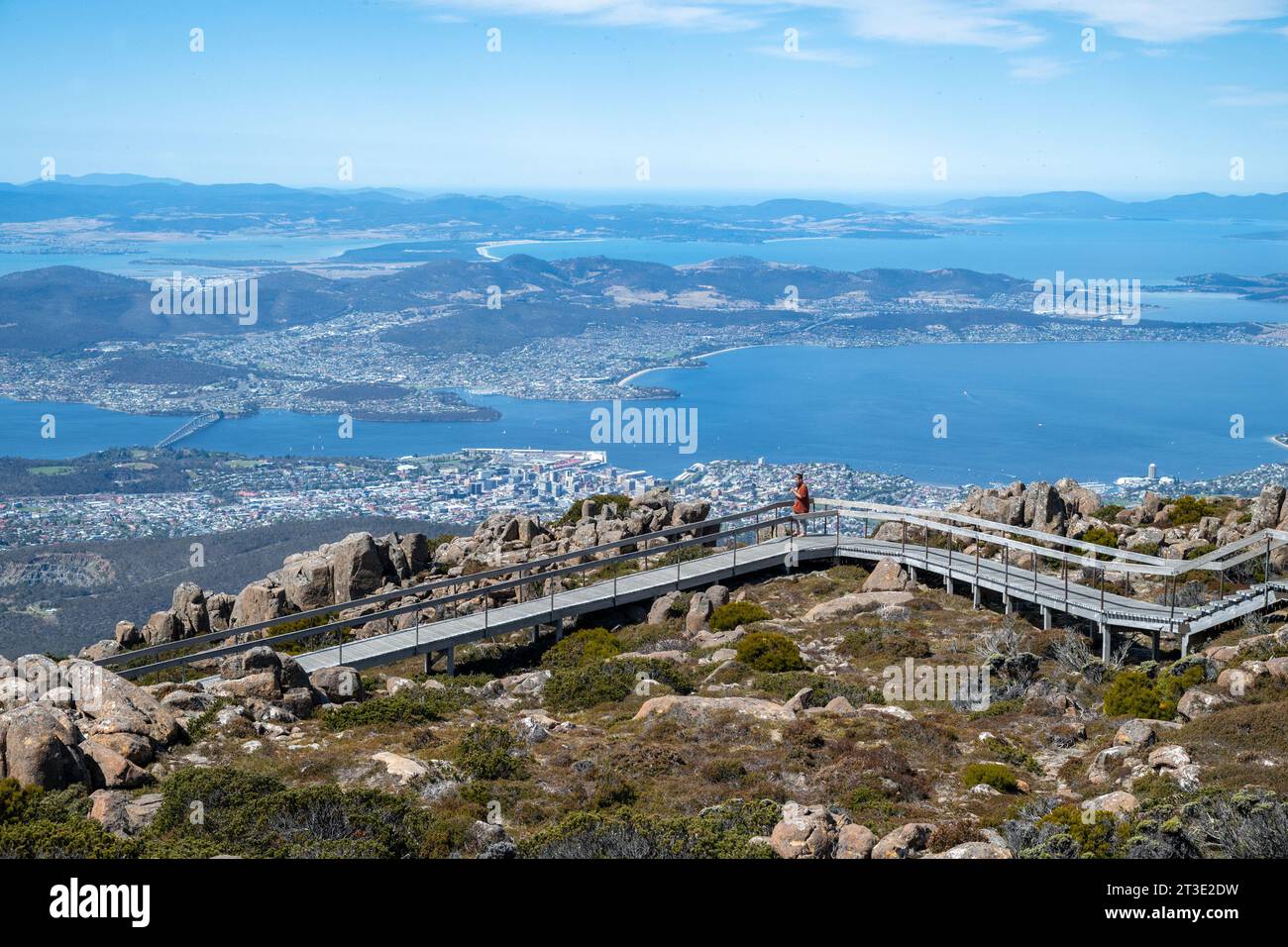 Vista sulla città di Hobart, dalla cima del Monte Wellington in Tasmania, Australia Foto Stock