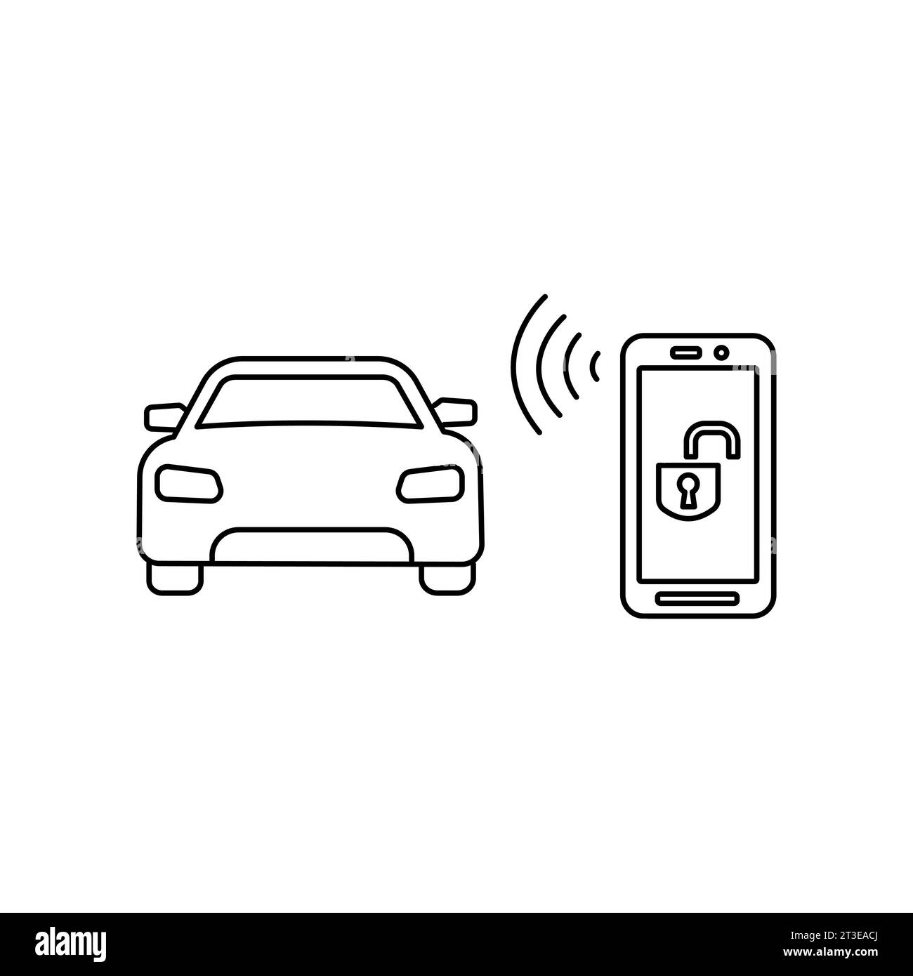 Blocco dell'auto tramite l'applicazione mobile su uno smartphone. Concetto di telecomando e protezione dell'auto tramite Internet. Telecomando. Illustrazione Vettoriale