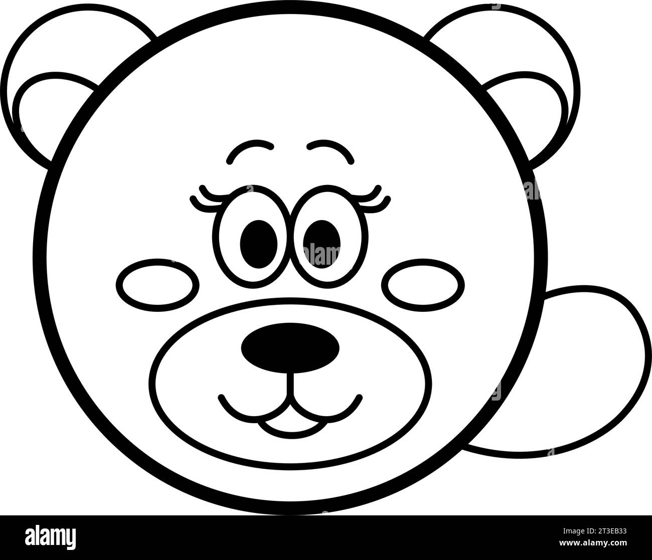 Orso - Zoo Face animale femminile Cartoon elemento grafico vettoriale bianco e nero con ciglia carina e faccia sorridente per la foresta, i mammiferi, la fattoria e la fauna selvatica Illustrazione Vettoriale