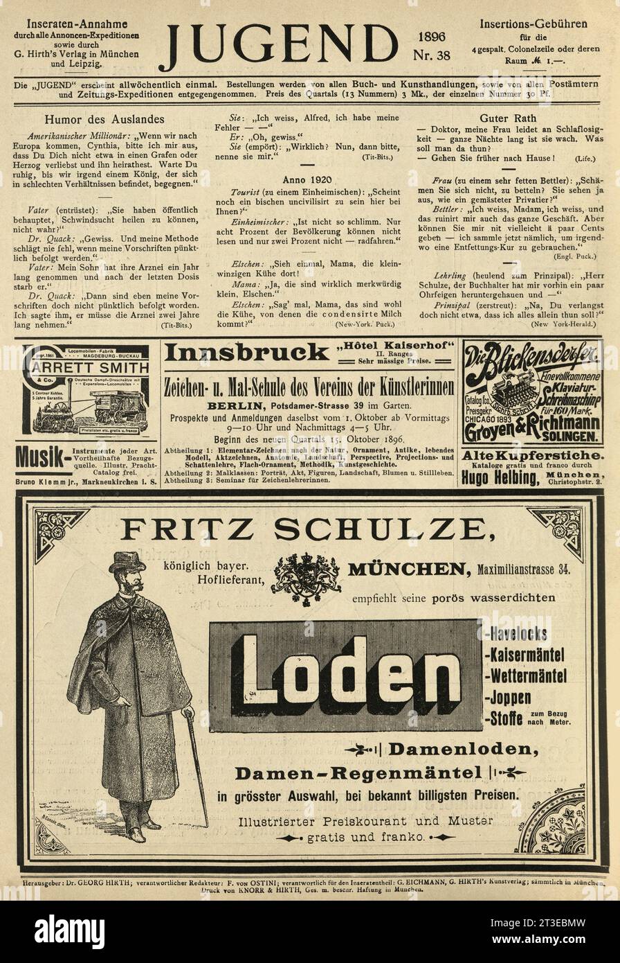 Pubblicità vintage Fritz Schulze, Jugend, Jugendstil, Art Nouveau, tedesco anni '1890 Foto Stock