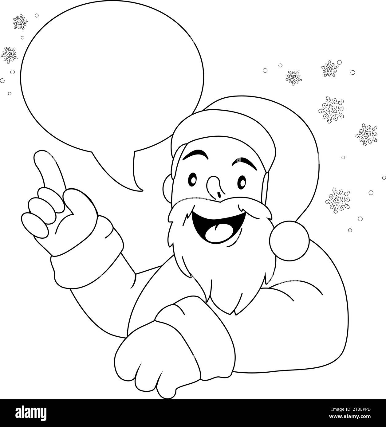 Babbo Natale con bolla di discorso. Pagina vettoriale di colorazione in bianco e nero. Illustrazione Vettoriale