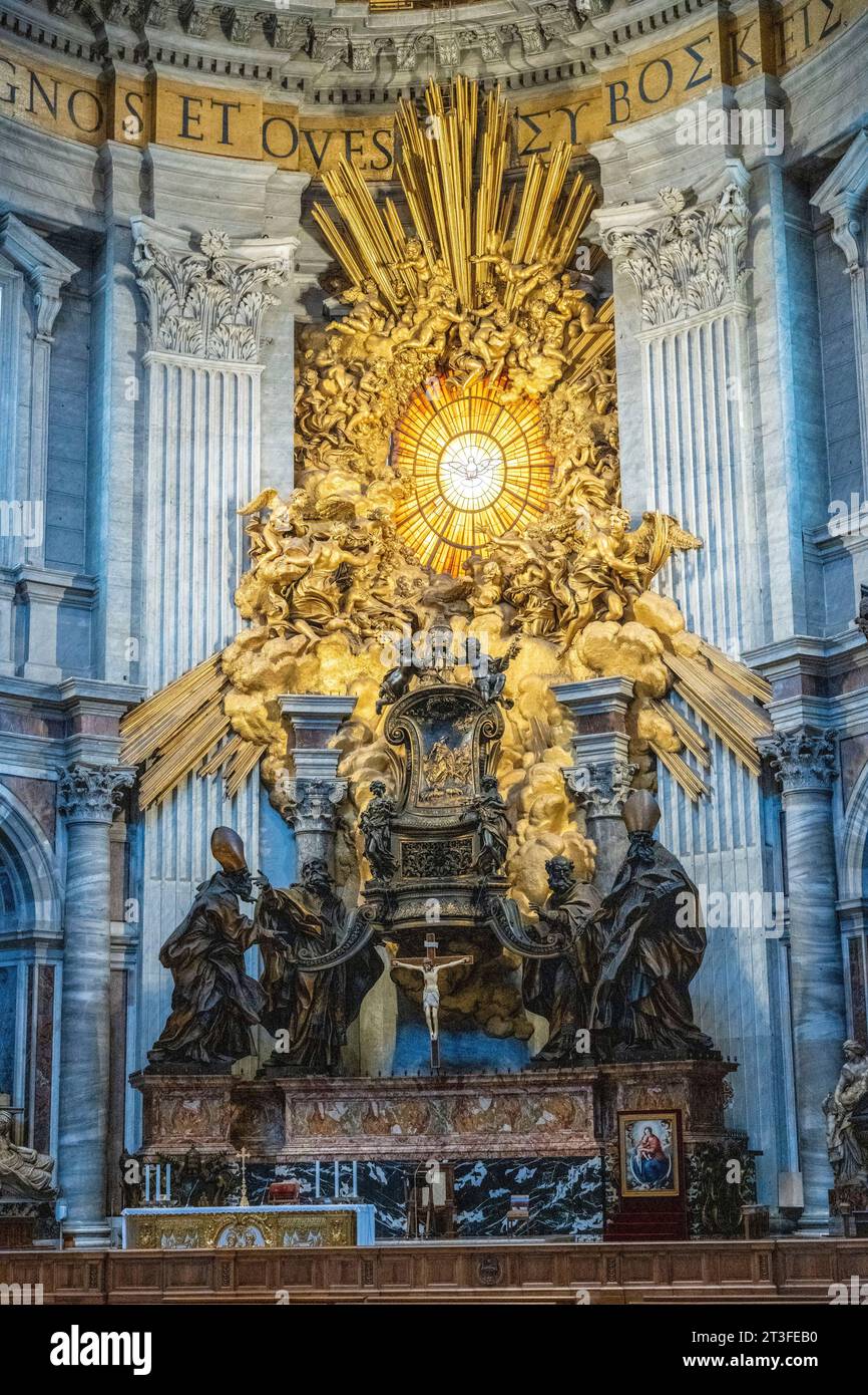 Italia, Lazio, Roma, città del Vaticano dichiarata Patrimonio dell'Umanità dall'UNESCO, Piazza San Pietro, Basilica di San Pietro a Roma (Basilica San Pietro), la Cathedra Petri, chiamata anche Cattedra di San Pietro Foto Stock