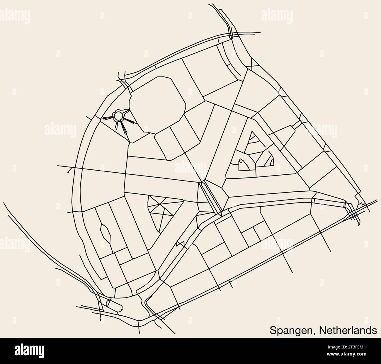 Cartina stradale di SPANGEN, PAESI BASSI Illustrazione Vettoriale