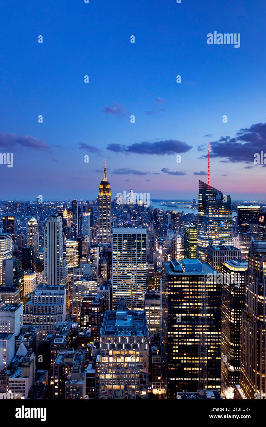 Vista su Stati Uniti, New York State, Manhattan, South Manhattan dal grattacielo Top of the Rock Foto Stock