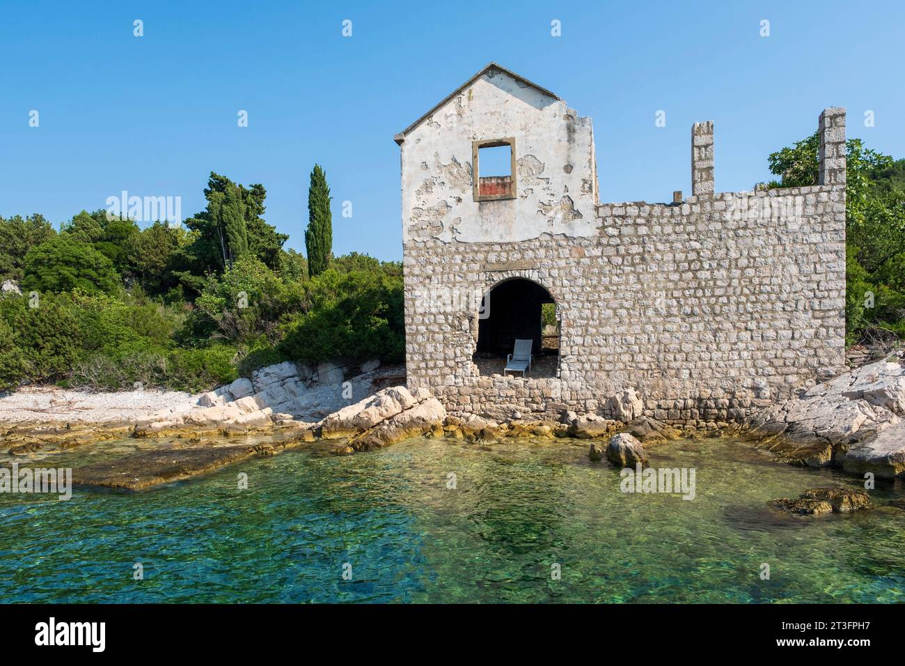 Croazia, Dalmazia, Isole Elafiti, isola di Otok Ruda, resti di un'antica chiesa Foto Stock