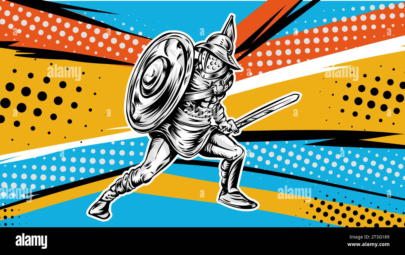 Gladiatore sullo sfondo della pop art. illustrazione vettoriale Illustrazione Vettoriale