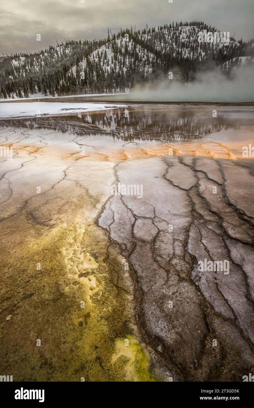 Stati Uniti, Wyoming, parco nazionale di Yellowstone, dichiarato patrimonio dell'umanità dall'UNESCO, la sorgente termale Grand Prismatic Spring Foto Stock