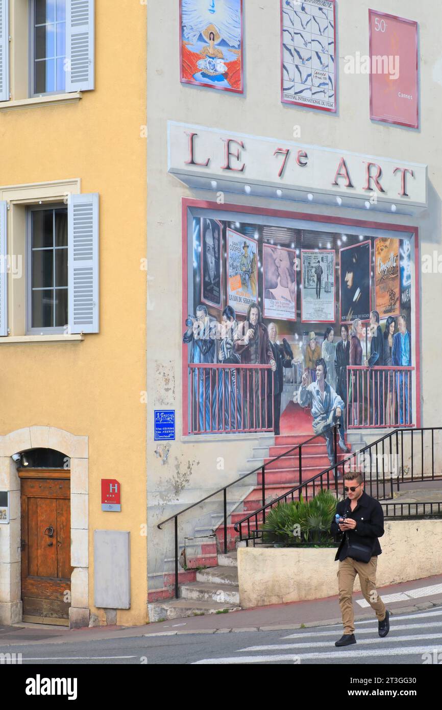 Francia, Alpi marittime, Cannes, Place du 18 Juin, le 7eme murale d'arte dedicato al cinema Foto Stock