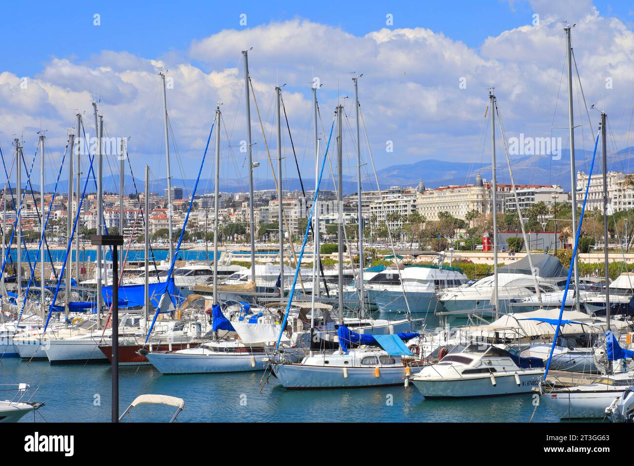 Francia, Alpes Maritimes, Cannes, quartiere Pointe Croisette, porticciolo Pierre canto con l'hotel Carlton sullo sfondo sulla destra Foto Stock