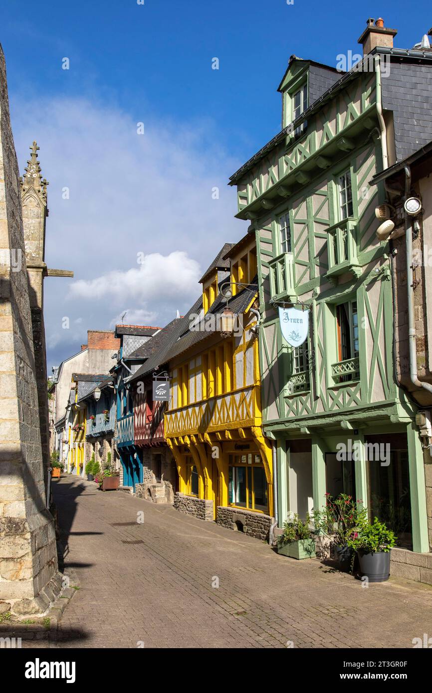 Francia, Morbihan, Josselin, rue des Vierges, case a graticcio, ex case mercantili risalente al 16 ° secolo Foto Stock