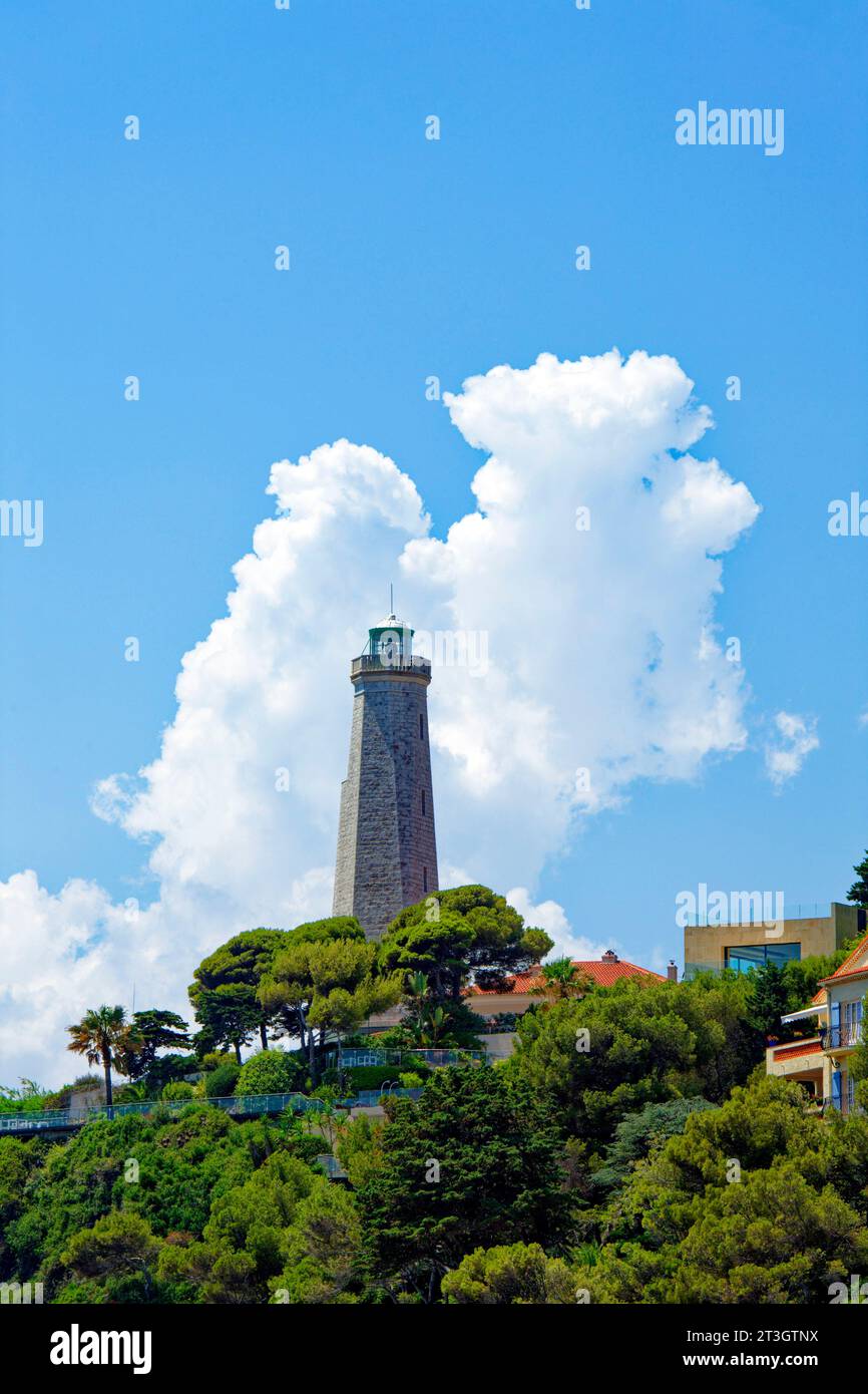 Francia, Alpes Maritimes, Saint Jean Cap Ferrat, il faro di Cap Ferrat Foto Stock