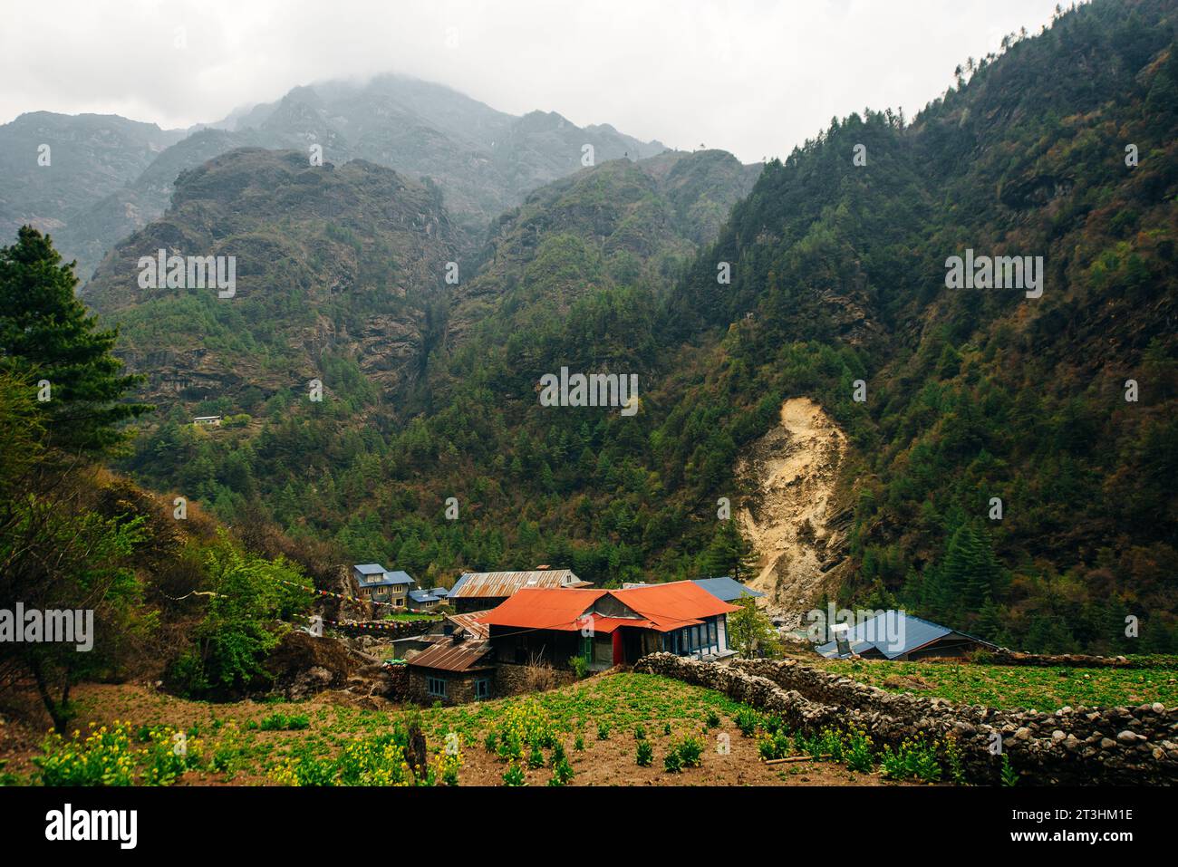 Villaggio nepalese nell'Himalaya. Foto di alta qualità Foto Stock