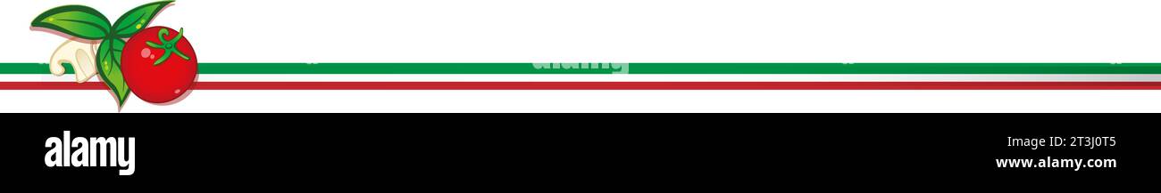 bandiera italiana orizzontale con pomodoro basilico e funghi Illustrazione Vettoriale