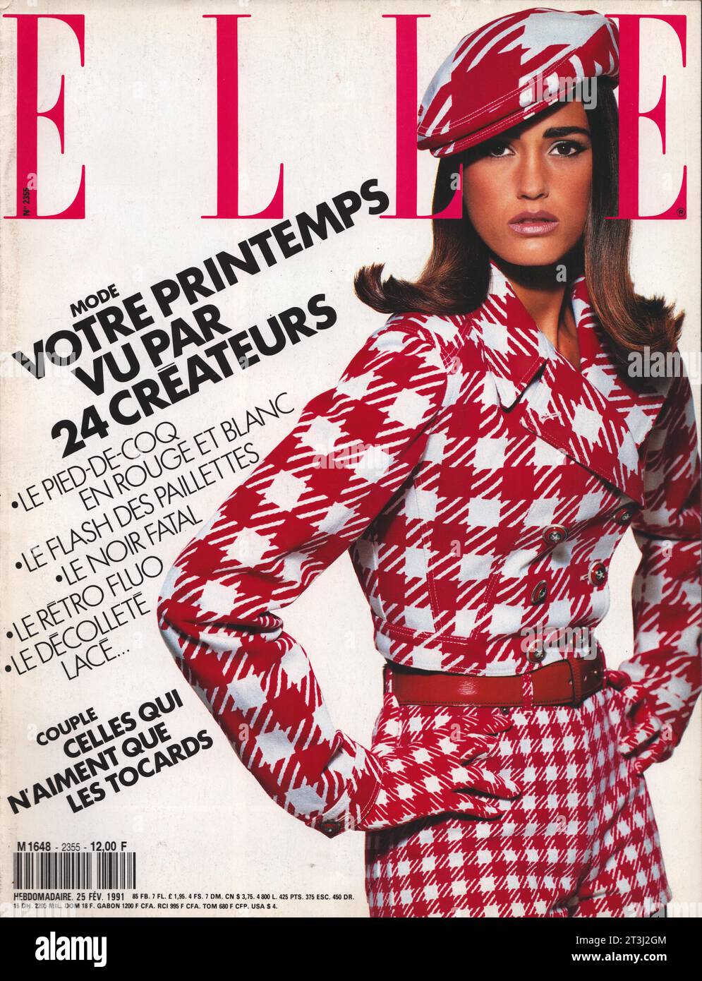 Yasmine le Bon copertina di ELLE France febbraio 25 1991, foto Gilles Bensimon prima pagina della rivista francese Elle Foto Stock
