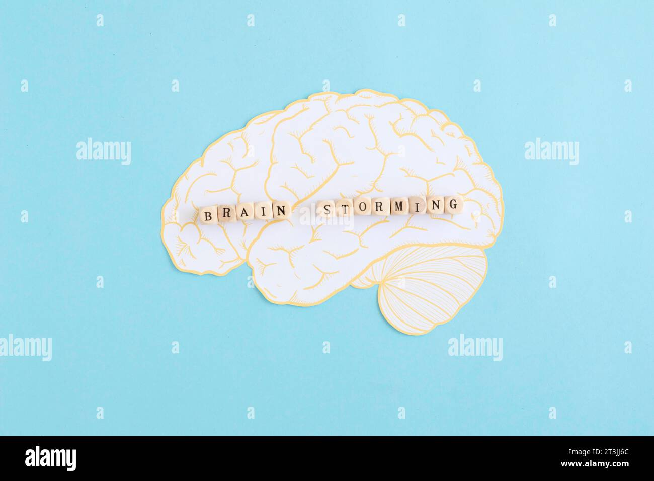 L'assalto cerebrale blocca il cervello bianco su sfondo blu Foto Stock