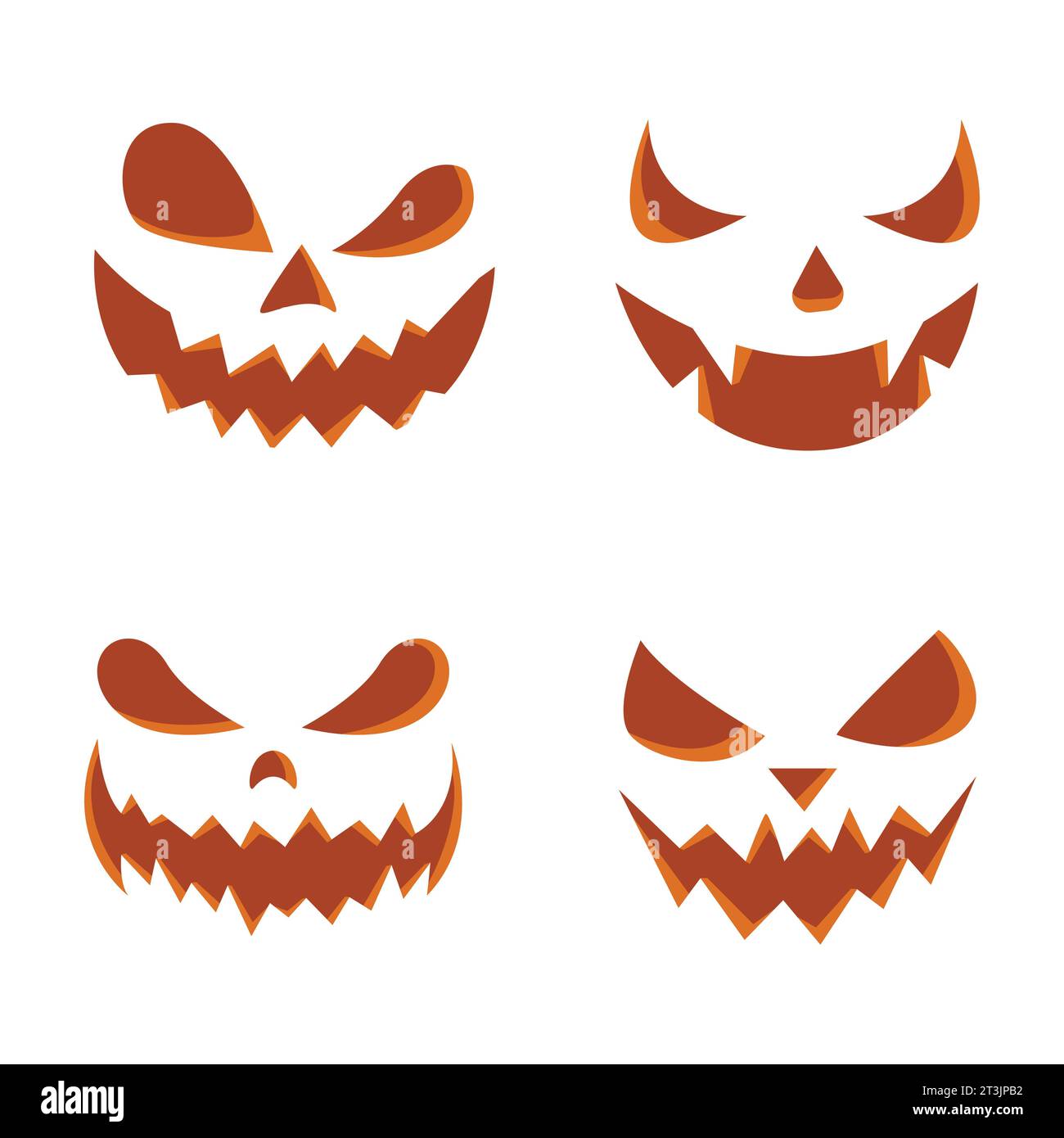 Set di spaventose zucche di halloween o di volti fantasma illustrazioni vettoriali. I volti spaventosi della zucca di halloween impostano un'immagine vettoriale Illustrazione Vettoriale