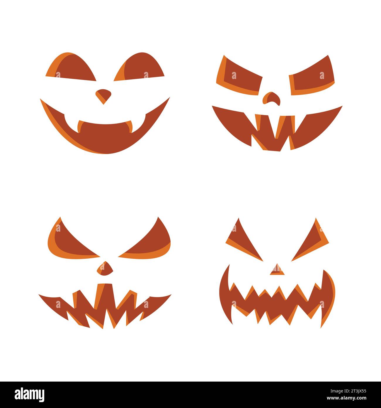 Set di spaventose zucche di halloween o di volti fantasma illustrazioni vettoriali. I volti spaventosi della zucca di halloween impostano un'immagine vettoriale Illustrazione Vettoriale