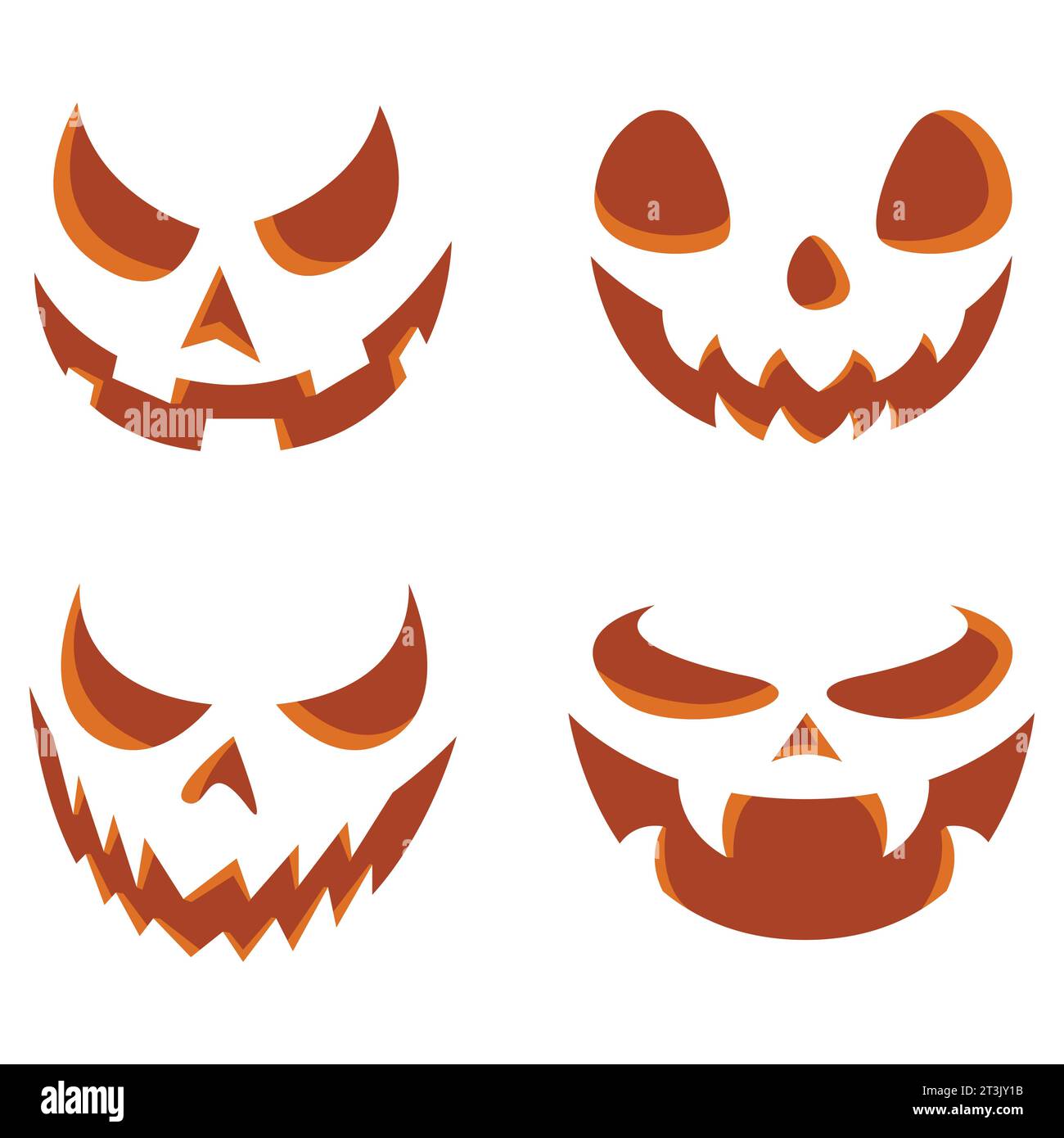 Set di spaventose zucche di halloween o di volti fantasma illustrazioni vettoriali. I volti spaventosi della zucca di halloween impostano un'immagine vettoriale Illustrazione Vettoriale