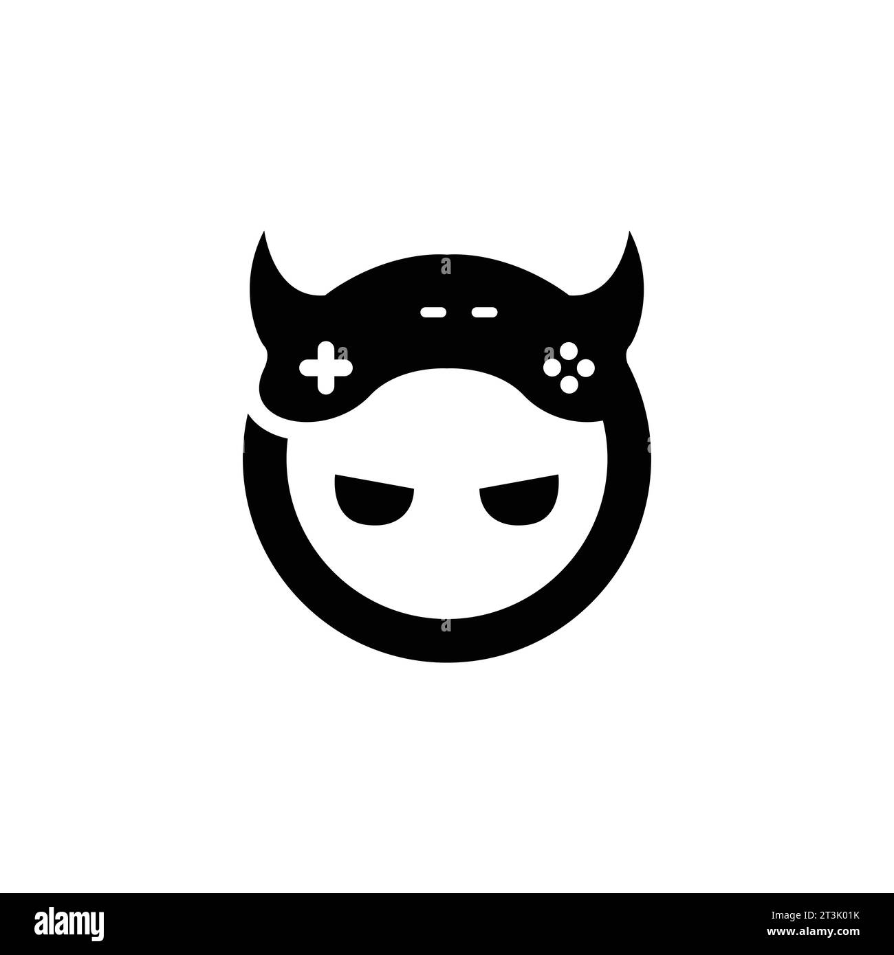 Immagine vettoriale del logo del gioco Devil. Design semplice e minimalista con logo gamepad joystick Illustrazione Vettoriale