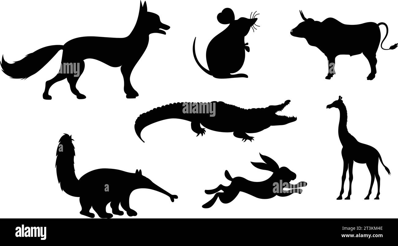 stile di disegno vettoriale di animali suilhouette big set collection Illustrazione Vettoriale