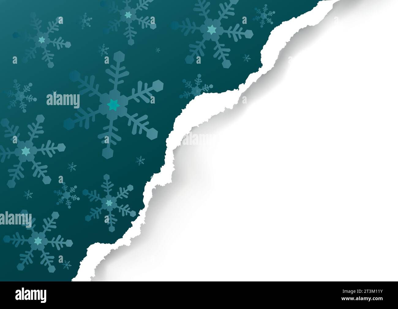 Carta strappata natalizia, sfondo blu. Immagine di sfondo di carta blu violetto con fiocchi di neve e spazio per il testo o l'immagine. Illustrazione Vettoriale