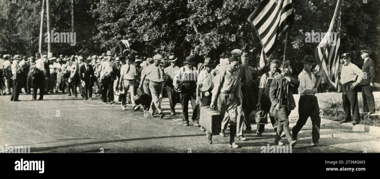 I manifestanti veterani dell'esercito Bonus che protestano contro la ritirata della disoccupazione da Washington, DC, USA 1932 Foto Stock