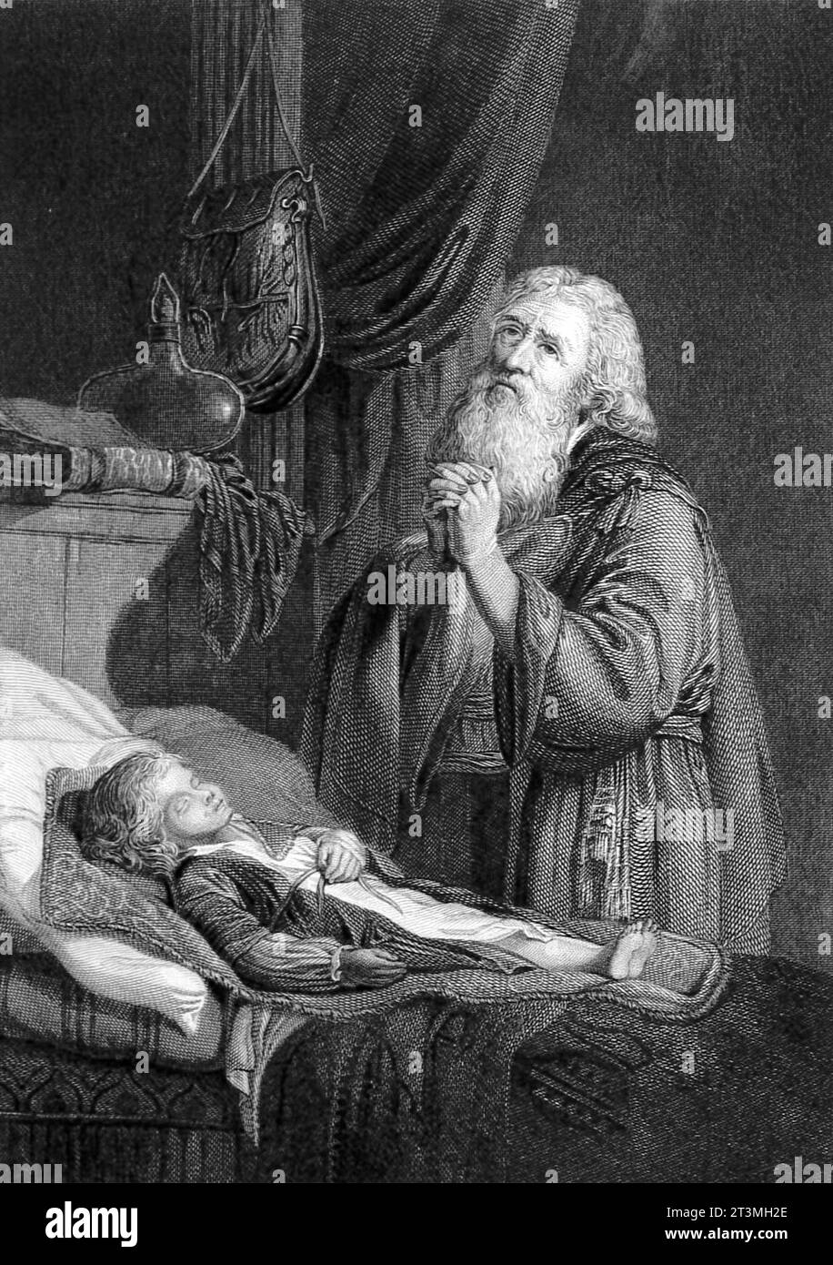 Elijah solleva il figlio della vedova, stampa, Germania 1830s Foto Stock