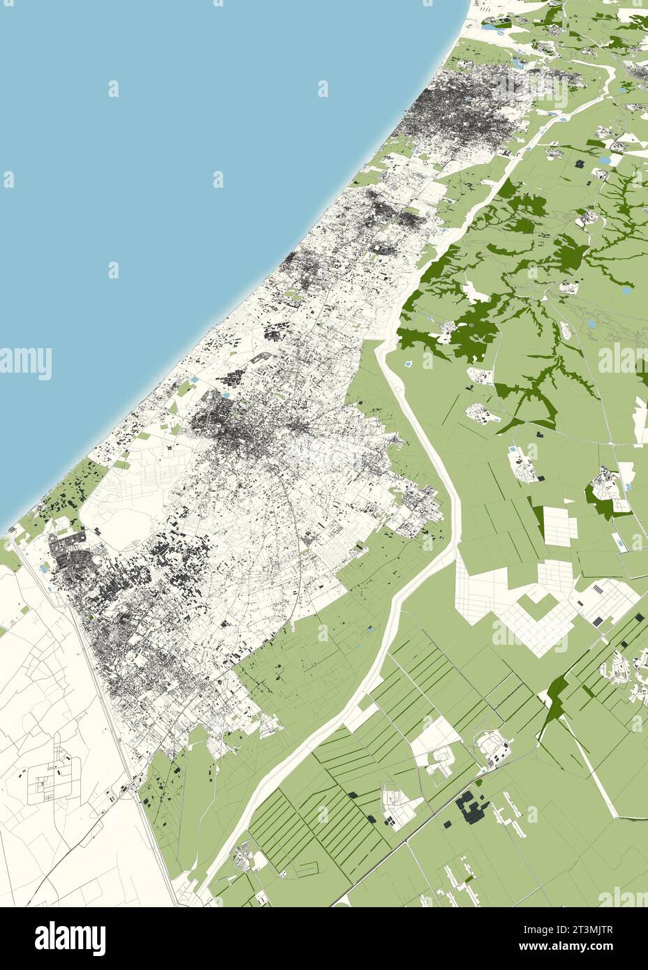 Mappa della Striscia di Gaza, Israele, mappa e confini, rilievi e laghi. Strade ed edifici Foto Stock