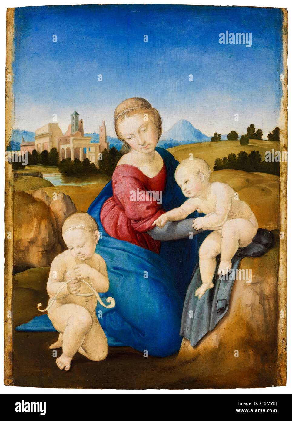 Raffaello Sanzio de Urbino detto Raffaello, Madonna col bambino con San Giovanni Battista (la Madonna di Esterházy), dipinto ad olio e tempera su tavola, intorno al 1508 Foto Stock