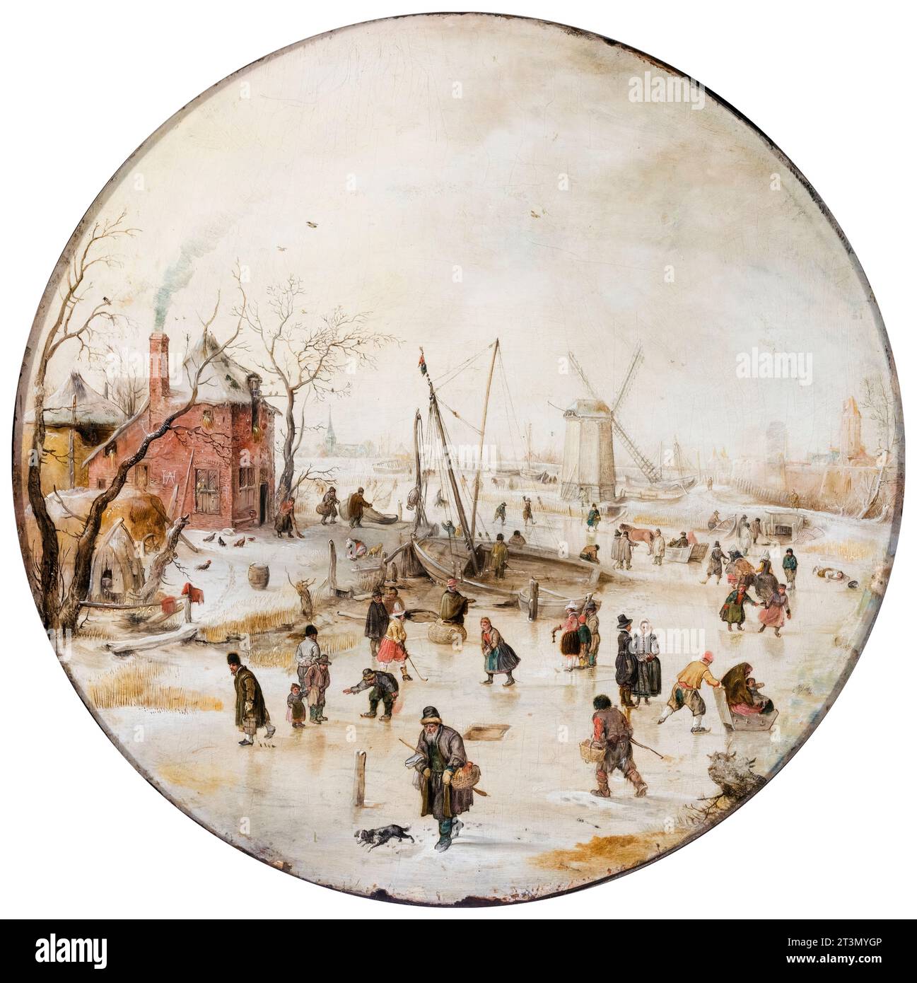 Hendrick Avercamp, Frozen River with Skaters, dipinto ad olio su tavola, 1620-1629 Foto Stock