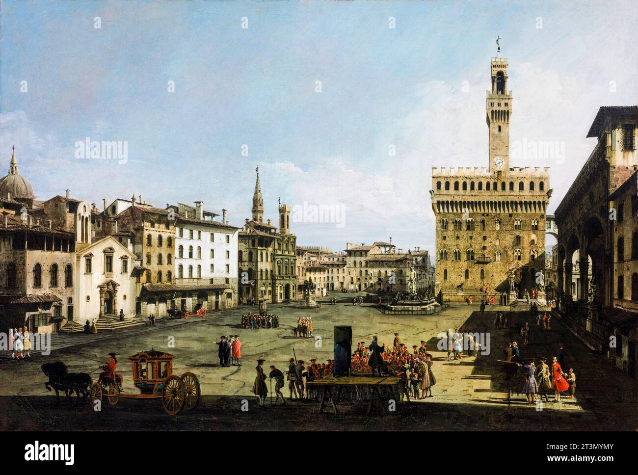 Bernardo Bellotto, Piazza della Signoria a Firenze, pittura paesaggistica ad olio su tela, 1740 Foto Stock