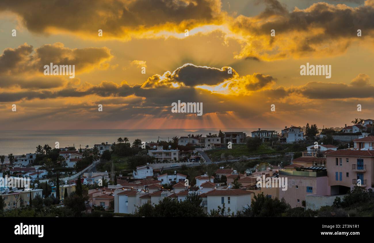 Landscape, Pegeia, Cipro, Grecia, Villaggio, Montain, Foto Stock