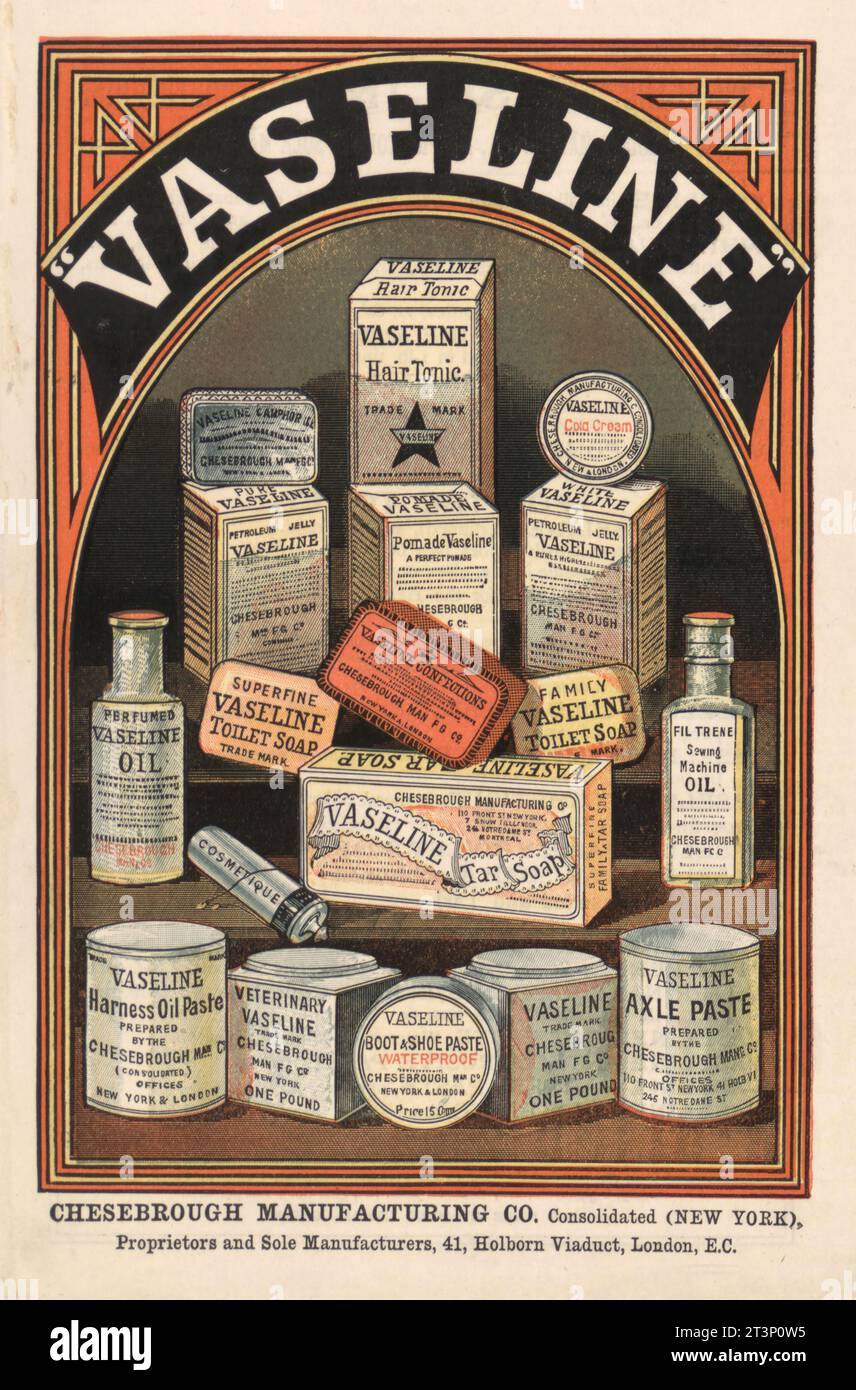 Poster pubblicitario medico, per prodotti vaselina dell'era vittoriana. Foto Stock