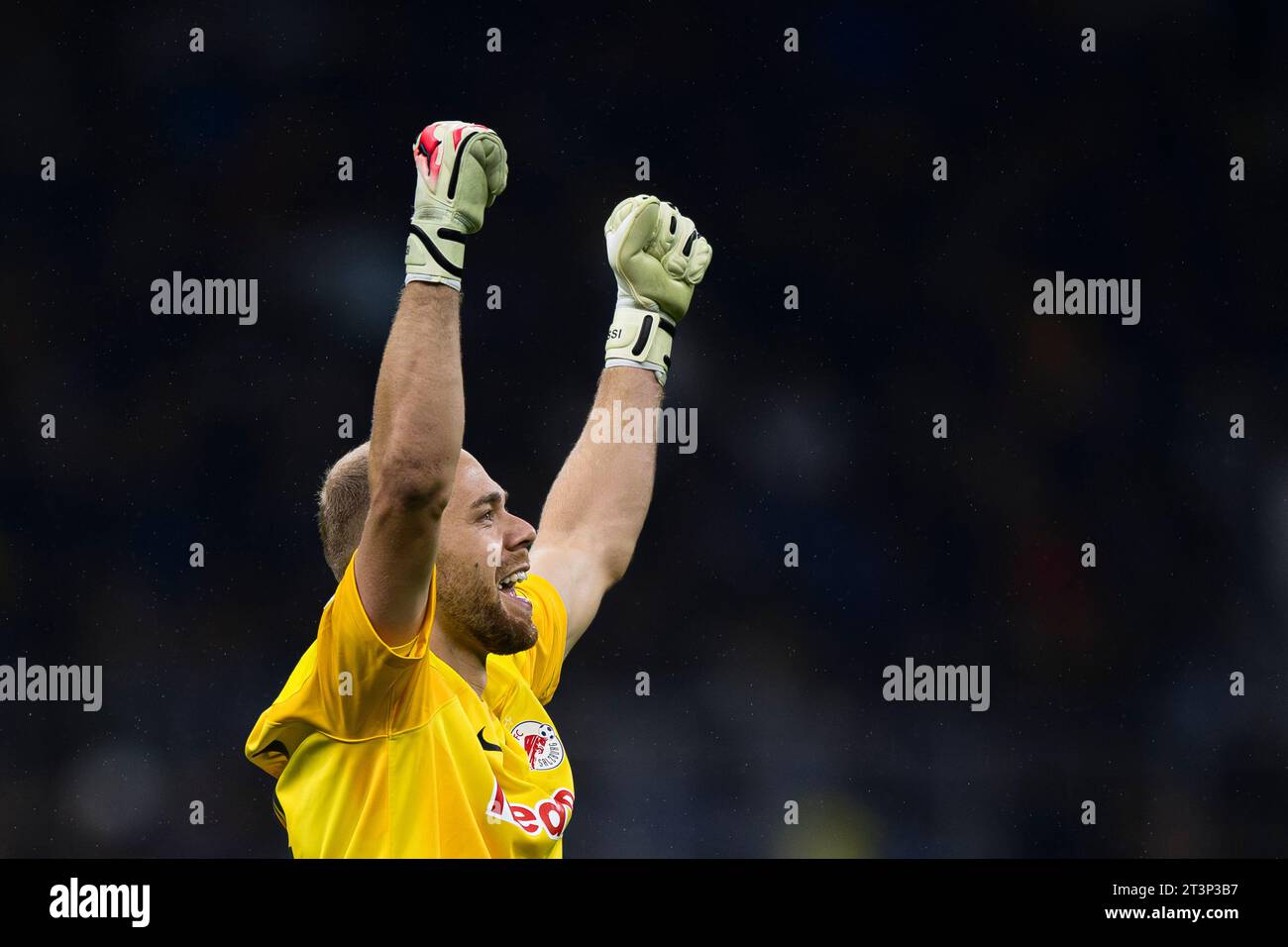 Alexander Schlager del RB Salzburg celebra la partita di calcio della UEFA Champions League tra FC Internazionale e RB Salzburg. Foto Stock